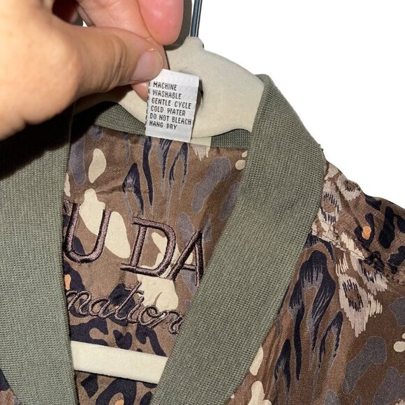 FUDA International Vintage Womens Bomber Jacket Size Medium Silk Animal Print - Picture 5 of 13